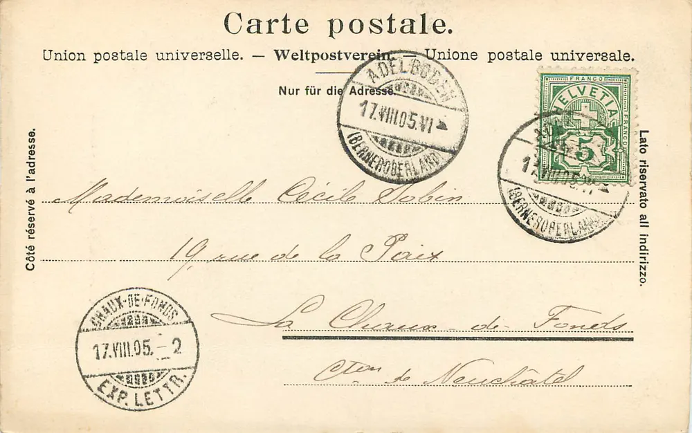 चोलेरेन्श्लुच्ट एडलबोडेन — कैनियन के दृश्य साथ जलप्रपात — फोटोब्लॉक कंपनी, ज़्यूरिख, संख्या 5086 - पीछे