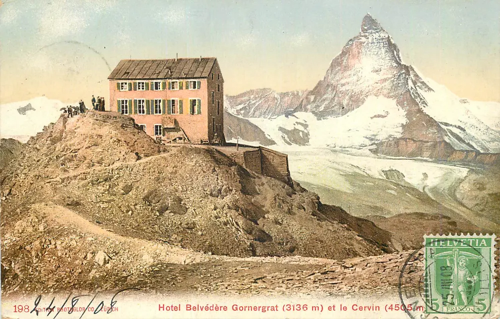 Hotel Belvédère Gornergrat (3136 m) e o Cervino (4505 m) - Editor Brotzeler Co. Zürich, n° 198 - Frente
