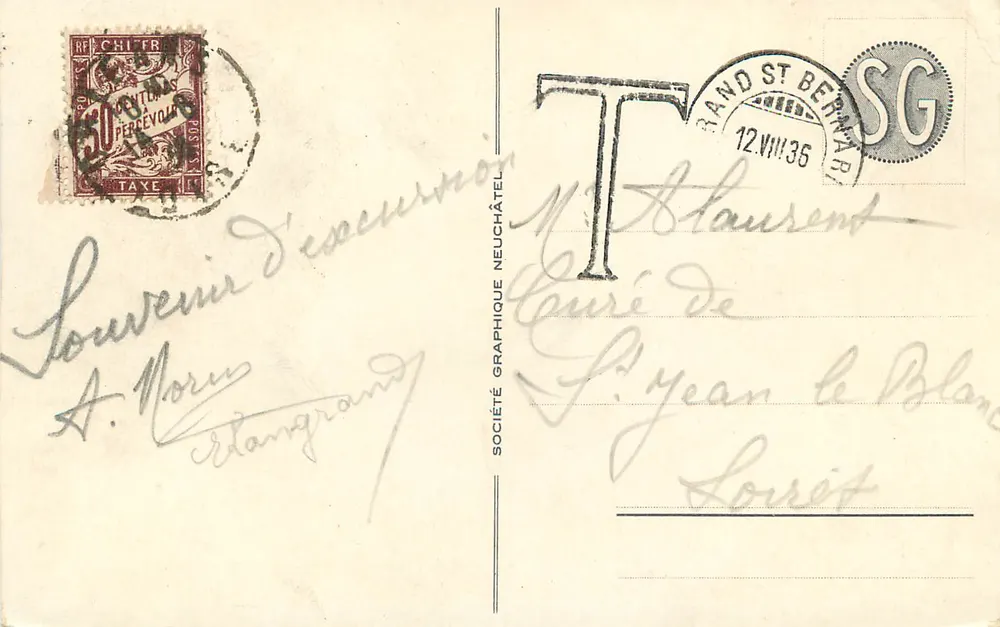 Landschaft am Gd. St-Bernard — Gd. Combin und Mt. Vélan — Société Graphique Neuchâteloise - Rückseite