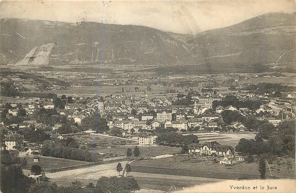 Yverdon e o Jura — vista panorâmica — A. Deriaz, editor, Beaumes - Frente