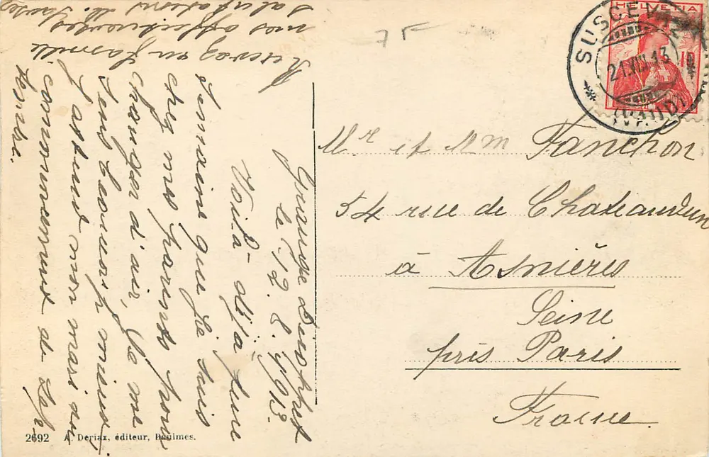 Yverdon e o Jura — vista panorâmica — A. Deriaz, editor, Beaumes - Verso