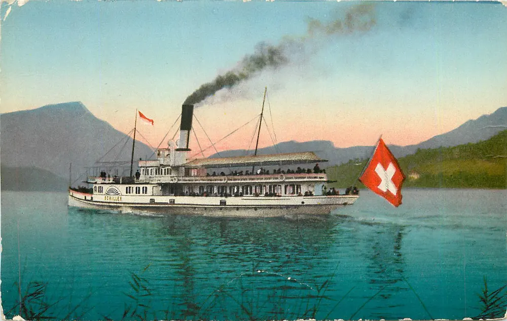 Buque de vapor Schiller — lago Vierwaldstättersee — editor Edm. Neuhauser, Luzern - Anverso