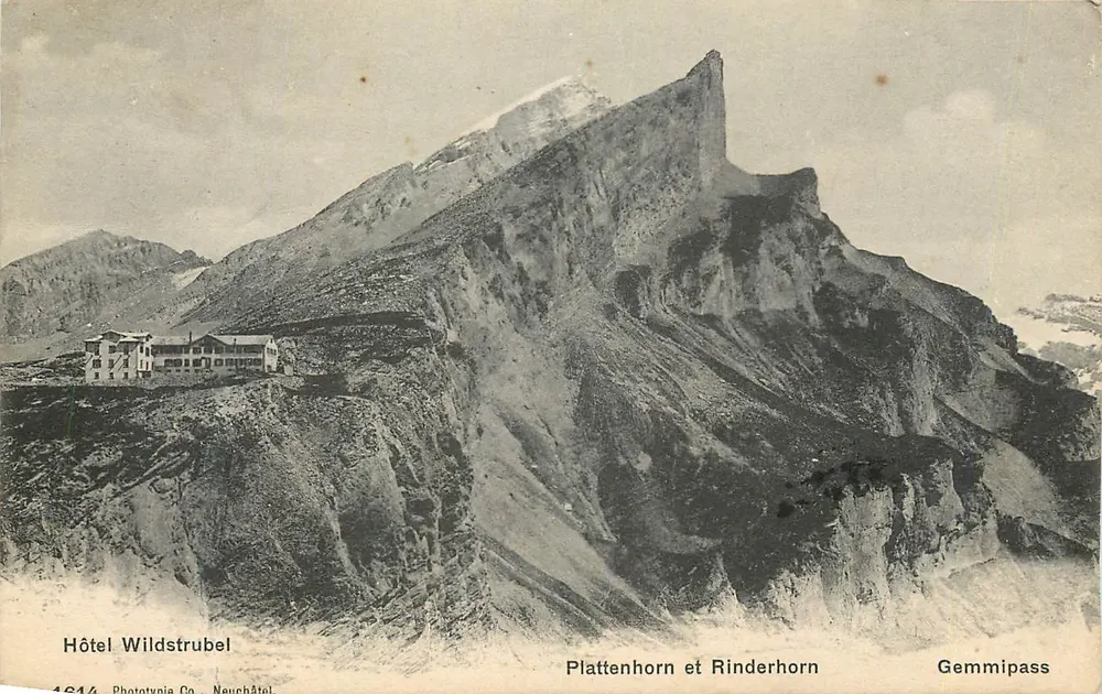 Plattenhorn und Rinderhorn — Gemmipass — Hotel Wildstrubel — Phototypia Co. Neuchâtel - Vorderseite