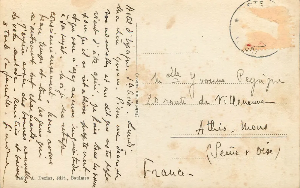 Mont Blanc und das Nebelsee von Rasses — A. Deriaz, Verlag, Baulmes - Rückseite