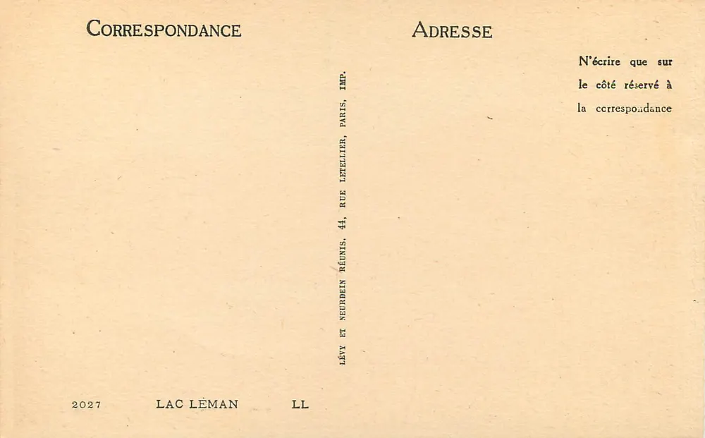 Lago Léman — Cisnes e vapor — Imp. Lévy et Neurdein, Paris - Verso