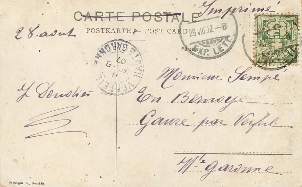 Genf. Pont du Mont Blanc und Île Rousseau — Phototypie Co., Neuchâtel, n° 8170 - Rückseite