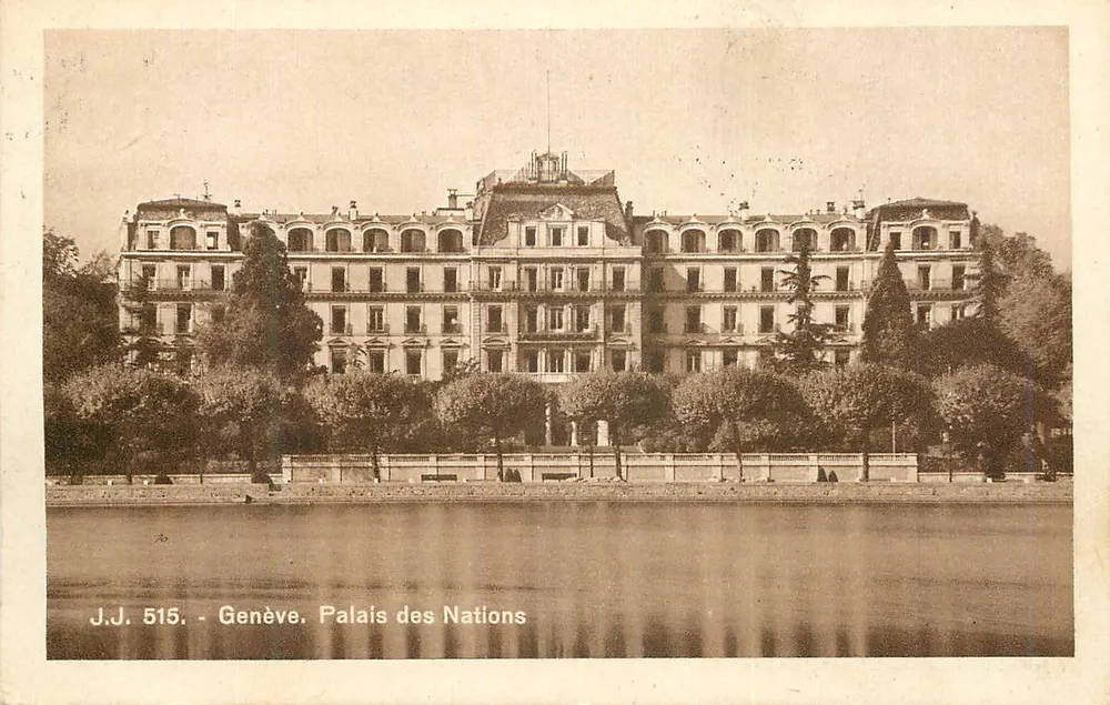 Genebra. Palácio das Nações — J.J. 515 — Julllien frères, Fotógrafo-Editor, Genebra - Frente