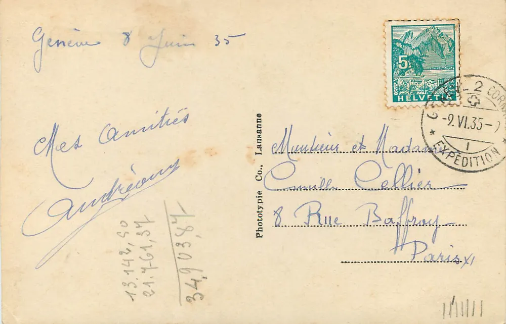 Genf. Île-J.J. Rousseau und Pont du Mont-Blanc — Phototypie Co. Lansanne, n°7298 - Rückseite