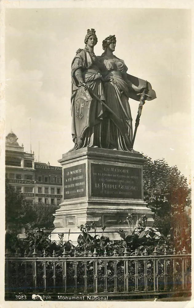 Genebra. Monumento Nacional — duas figuras femininas — editor Georges Laeger, n° 3983 - Frente