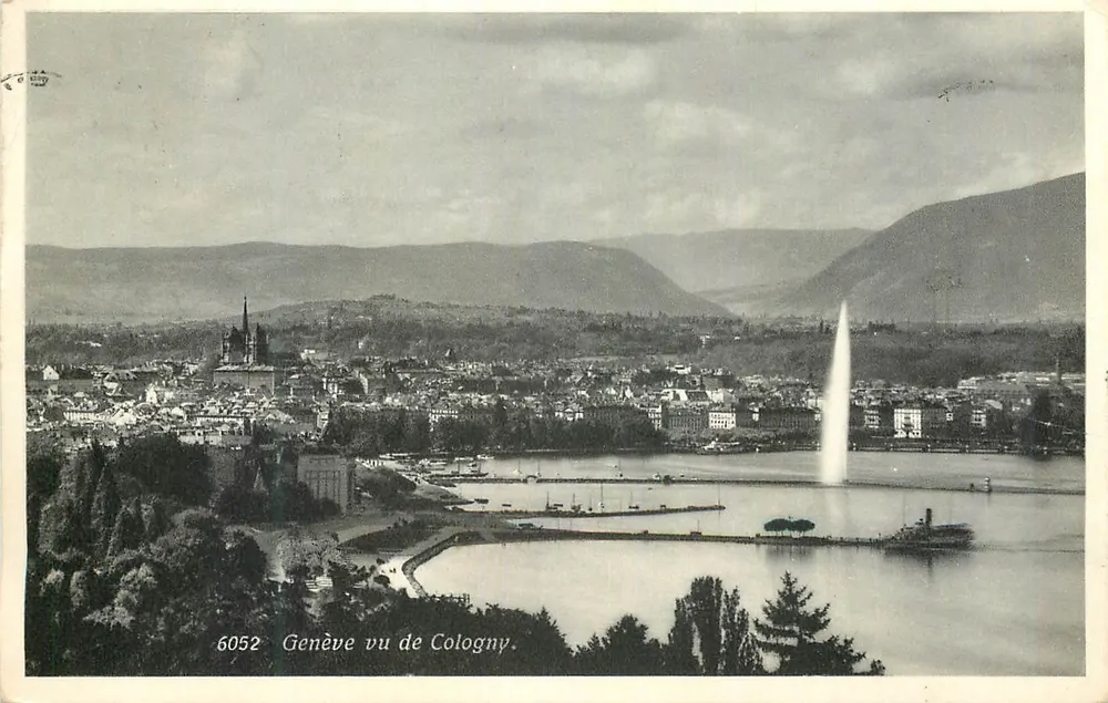 Genebra vista de Cologny — vista panorâmica com a fonte de Jet e o lago — edição 6052 - Frente