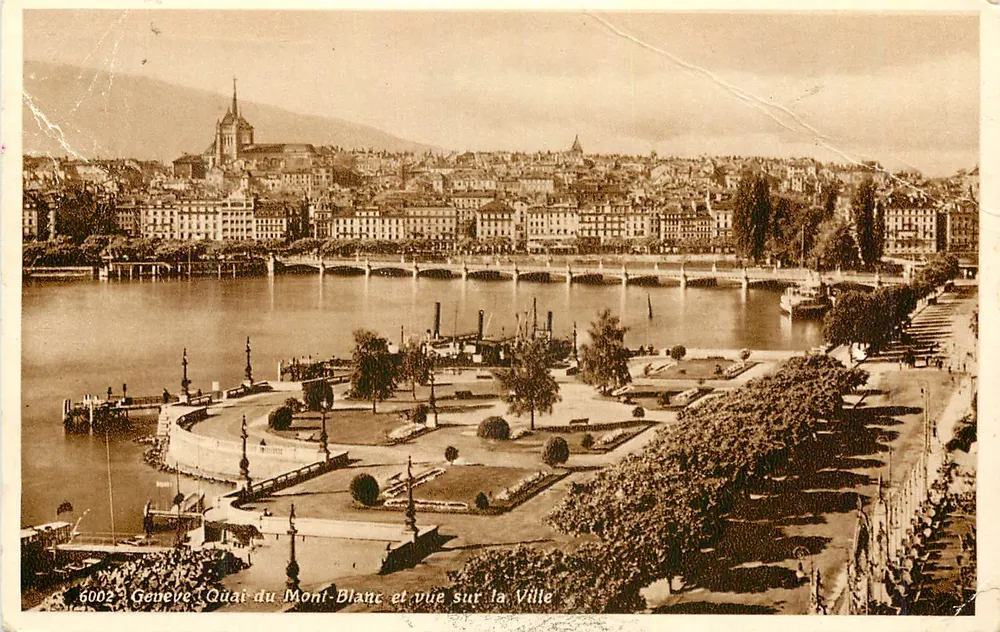 Genf - Quai du Mont-Blanc und Blick auf die Stadt — unbekannter Verlag, Nr. 6002 - Vorderseite