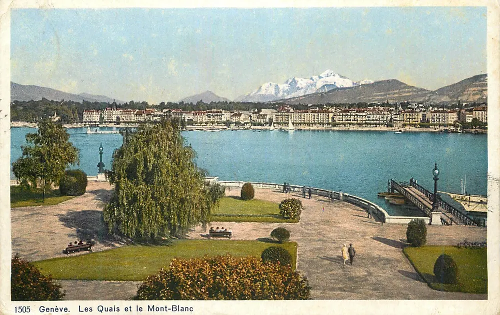 Genf. Die Quais und der Mont-Blanc — Foto. Verlag O. Sartori, Nr. 1505 - Vorderseite