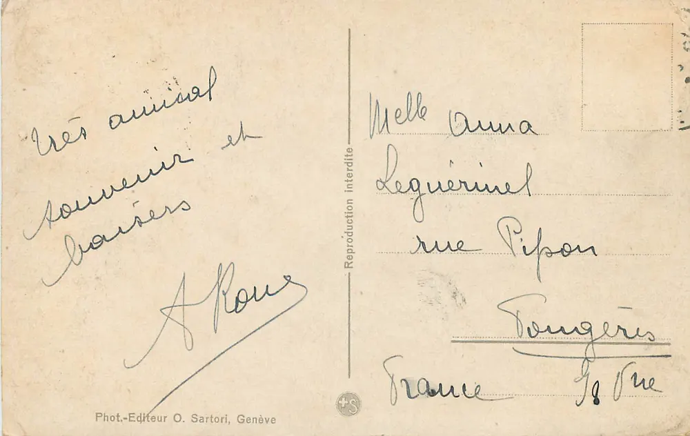 Genf. Die Quais und der Mont-Blanc — Foto. Verlag O. Sartori, Nr. 1505 - Rückseite