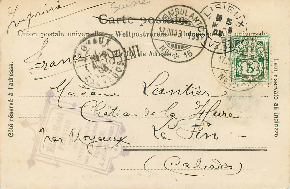 Interlaken — Kurgarten y Jungfrau — Fotografía Gabler, Interlaken, n°7185 - Reverso