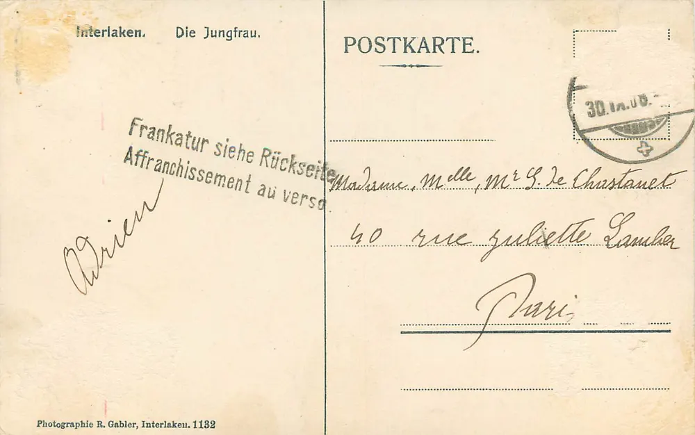 Interlaken — Jungfrau — Fotografia R. Gabler, Interlaken 1132 - Rewers