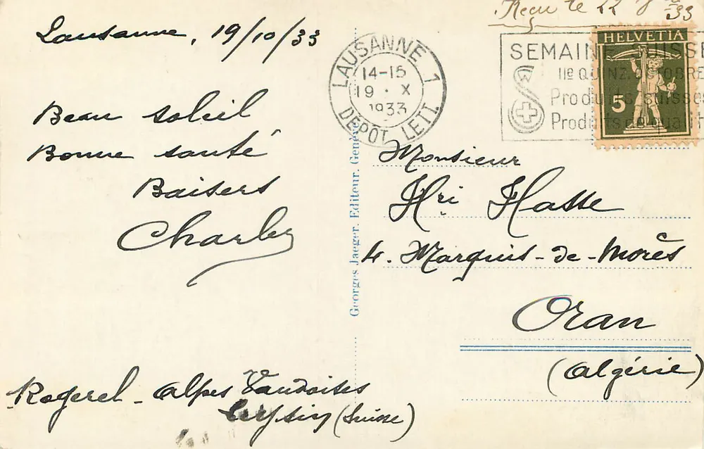 Lausanne. La Gare Centrale et les Alpes — Georges Jauger, n° 3173 - Verso