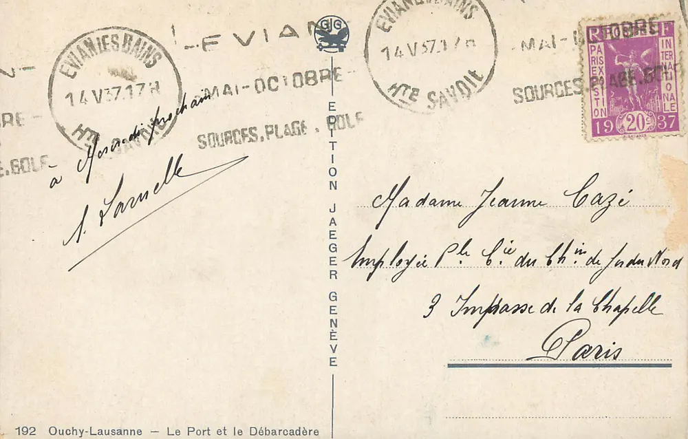 Ouchy-Lausanne — Der Hafen und der Steg — Edition Jaeger Genève, n°192 - Rückseite