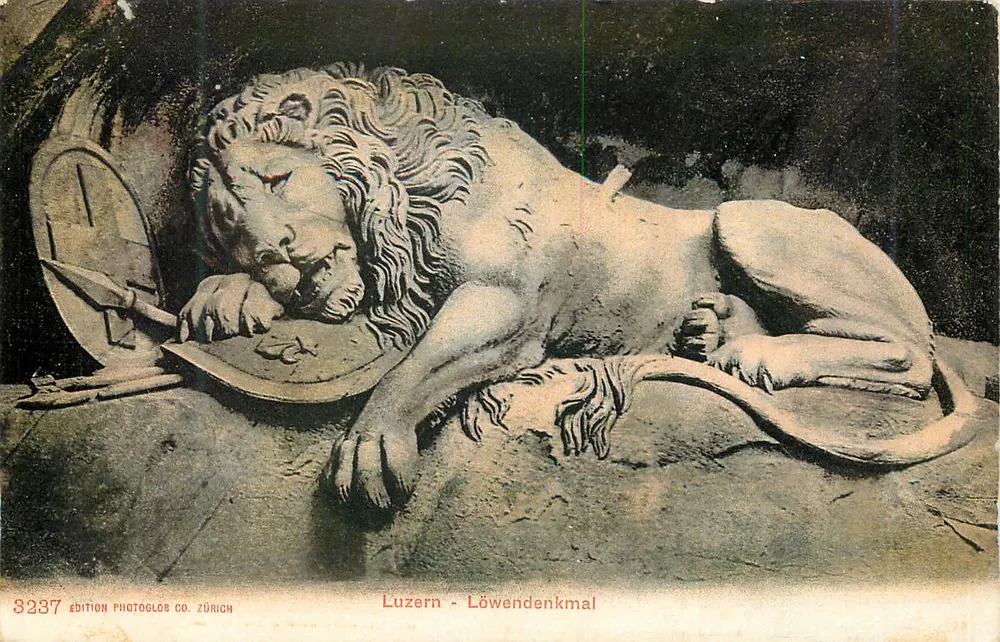 लुज़र्न - लॉवेनडेंकमाल — शेर की प्रतिमा — फोटोग्लोब कंपनी, ज़ुरिख़, संख्या 3237 - आगे