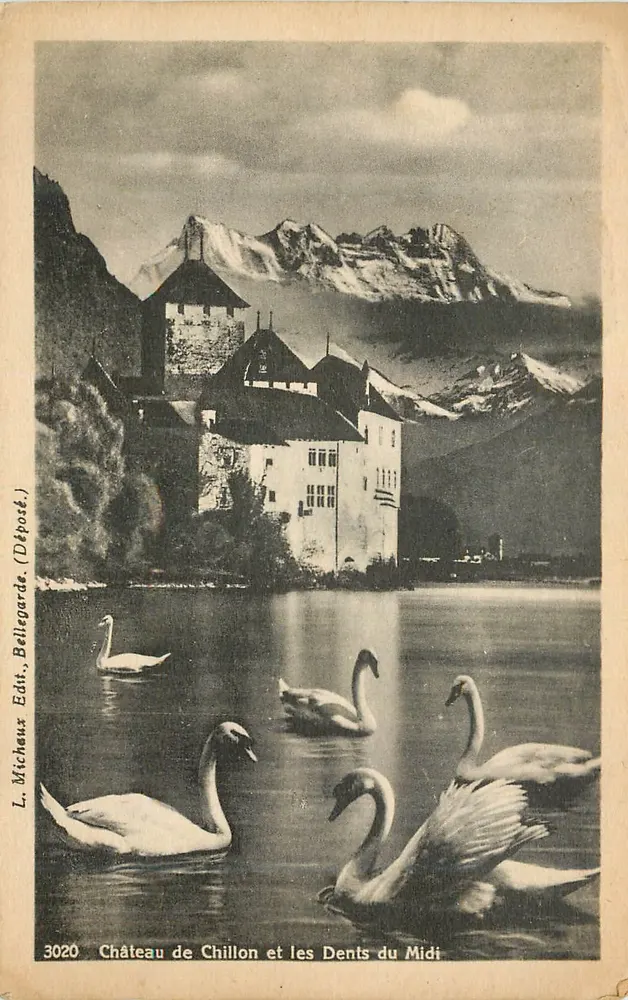 Château de Chillon et les Dents du Midi — L. Micheaux, Édit. Bellegarde, n°3020 - Recto
