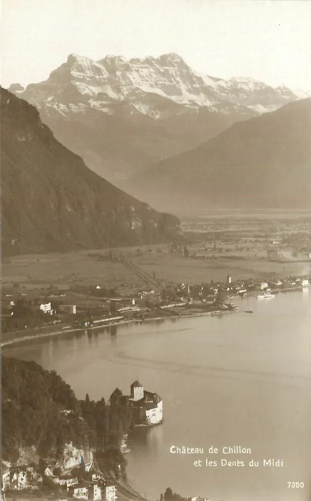 Castello di Chillon e i denti del Mezzogiorno — Edizione Art. Perruchet, Losanna, n° 7350 - Recto