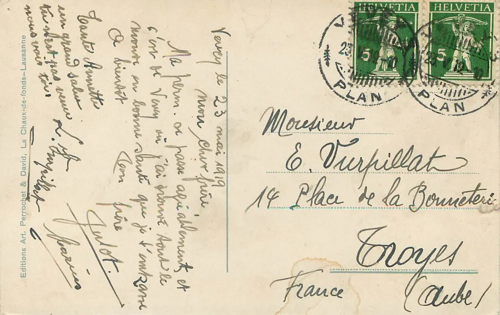 Chardonne, Blick auf Vevey und die Alpen — Editions Art. Perrochet & David, Lausanne, Nr. 10512 - Rückseite