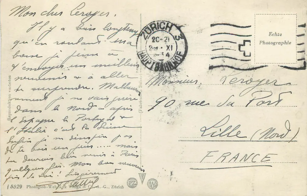 Zurich e as Alpes — Fotografia — Photoglob-Wehli & Co. A.-G., Zürich - Verso