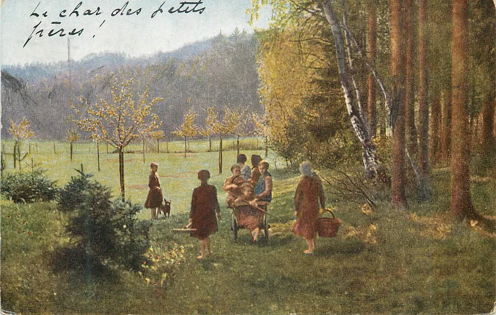 O carrinho dos pequenos irmãos — cena de floresta — série 180, n° 655 - Frente