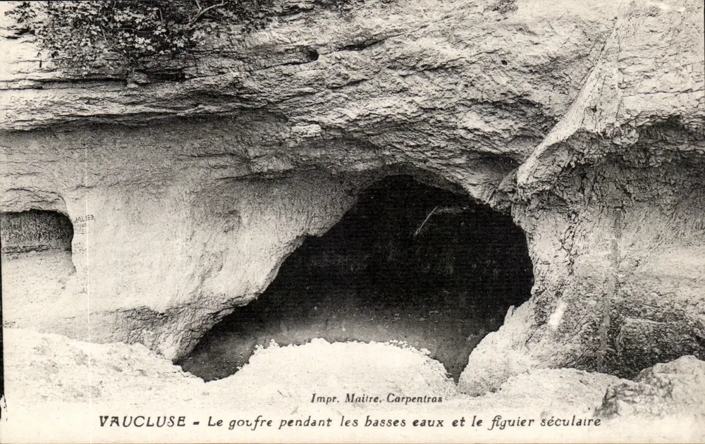 Vaucluse - Die Höhle während der Niedrigwasser und der uralt Ficus — Impr. Maître, Carpentras - Vorderseite