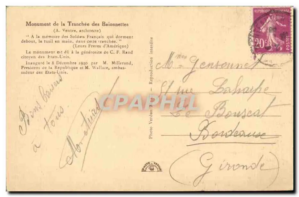 Douaumont - Monumento da Trincheira das Baionetas — Foto Verdin, n° não visível - Verso