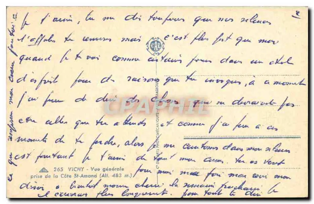 Allgemeiner Blick vom Côte Saint-Amand (Alf. 483 m.) — Vichy — Verlag: D. MOUCHECOURT - Rückseite