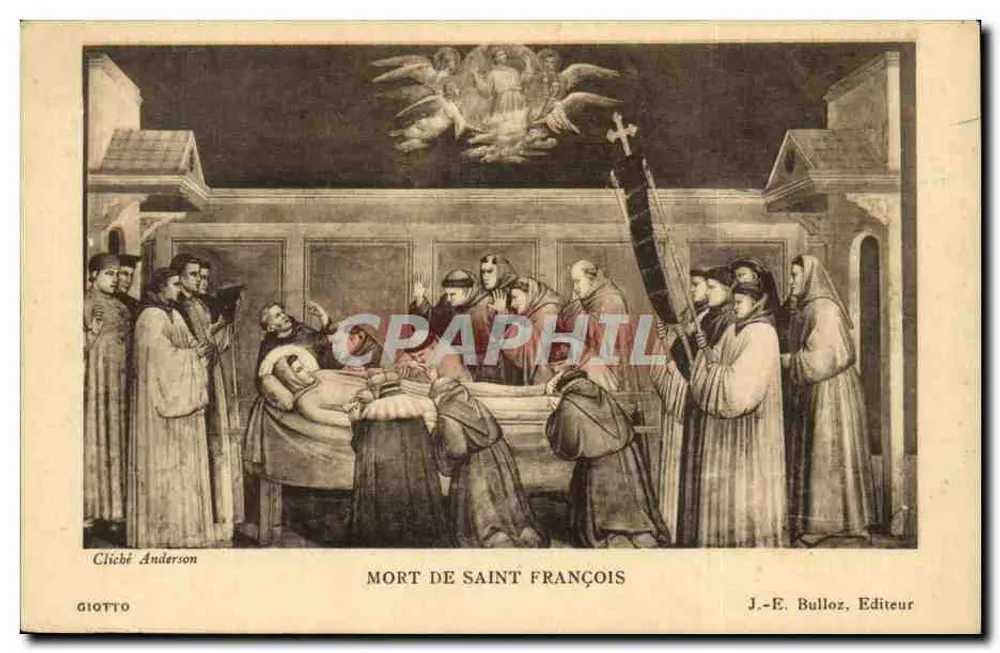 Morte de São Francisco — reprodução da pintura de Giotto — J.-E. Bulloz, Editor - Frente