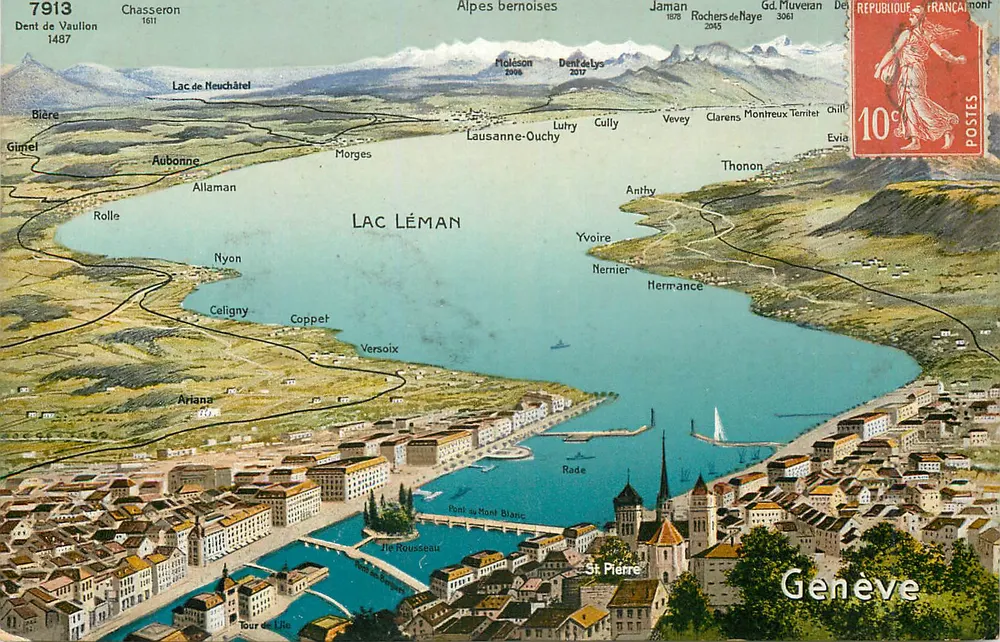 Lago Léman — vista aérea — Phototypie Co., Neuchâtel - Frente