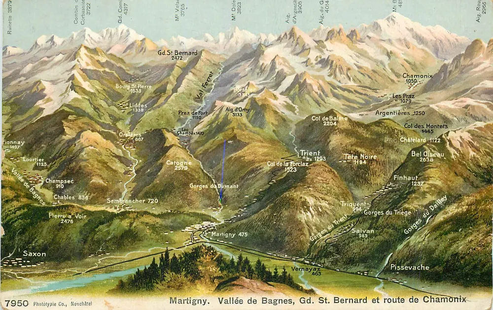 Tal von Bagnes, Gd. St Bernard und Route nach Chamonix — Phototypie Co., Neuchâtel n°7950 - Vorderseite
