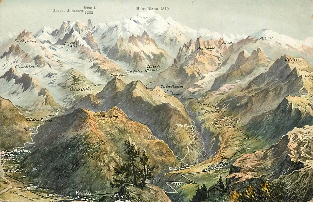 Panoramablick auf die Alpen - Hochgebirge und Täler - Verlag Wehrli A.-G., Kilchberg-Zürich - Vorderseite