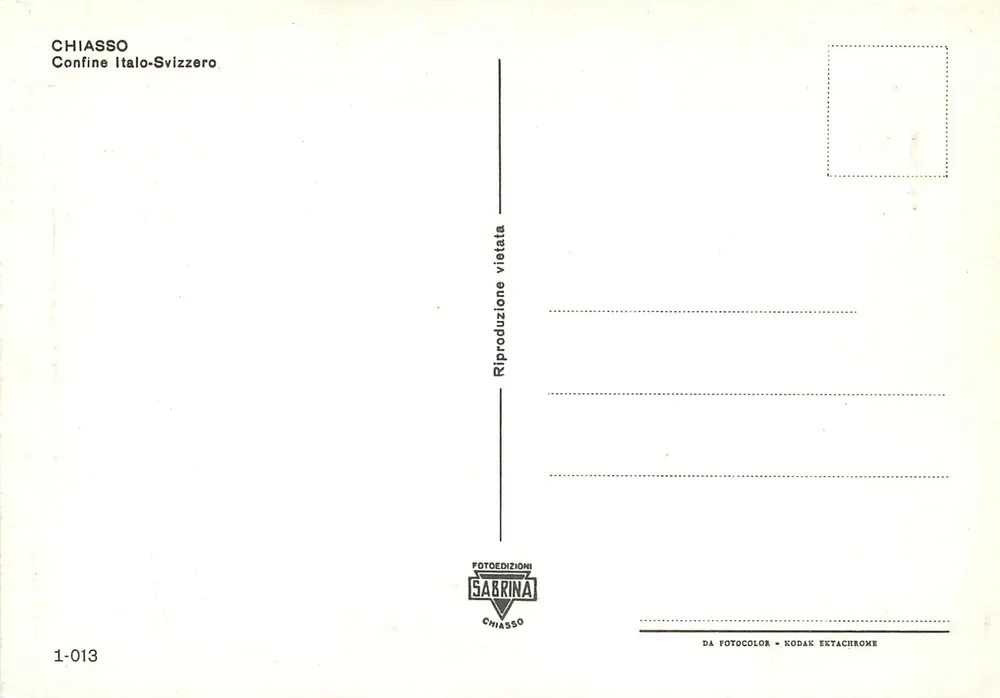Chiasso — Fronteira italiana-suíça — editor Sabrina, n° 1-013 - Verso