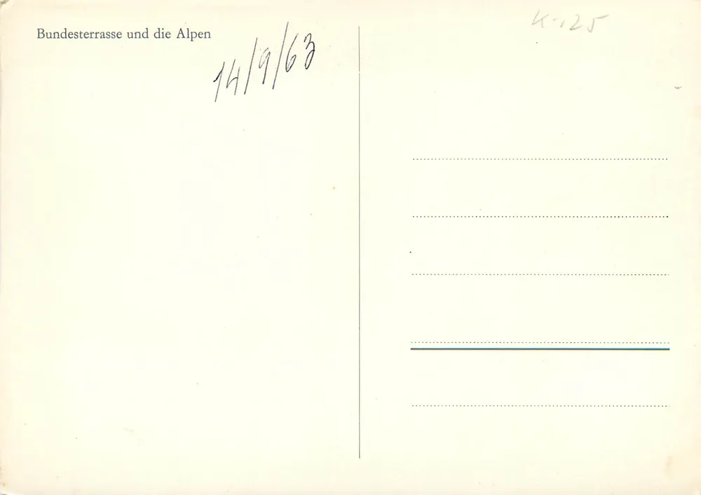 Bundesterrasse e as Alpes — vista panorâmica — editor desconhecido, n° de série K-125 - Verso