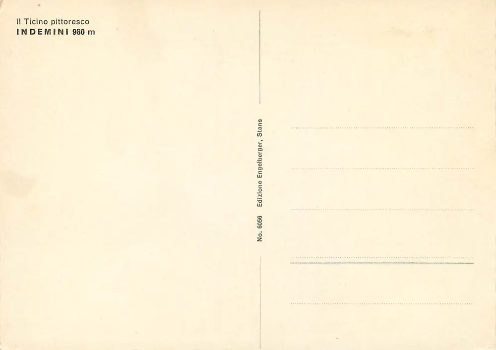 Indemini — aldeia alpina — Edição Engelberger, Stans, n° 6056 - Verso