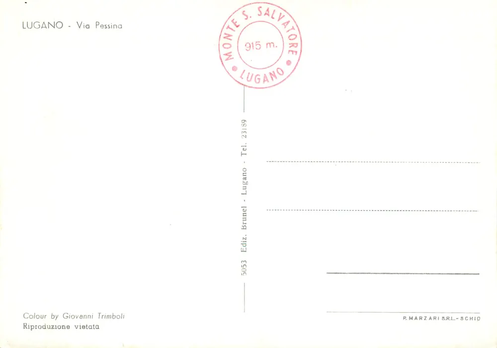 Mercado coberto em Lugano — Via Pessina — Edição P. Marzari & Cie, n° 5053 - Verso