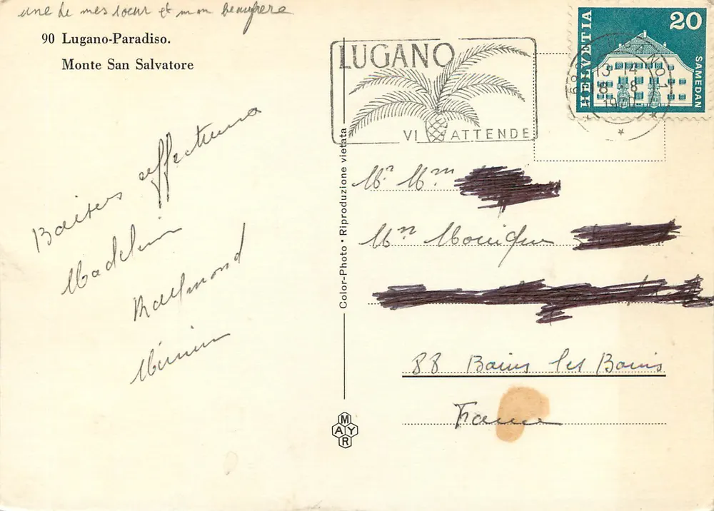 Lugano-Paradiso — Monte San Salvatore — Editor MAYR, n° 90 - Verso