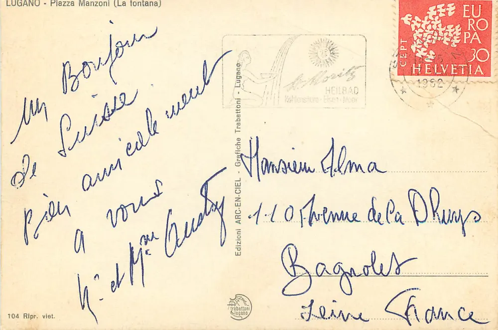 Lugano - Piazza Manzoni (A fonte) — Edições Trabattoni, n°104 - Verso