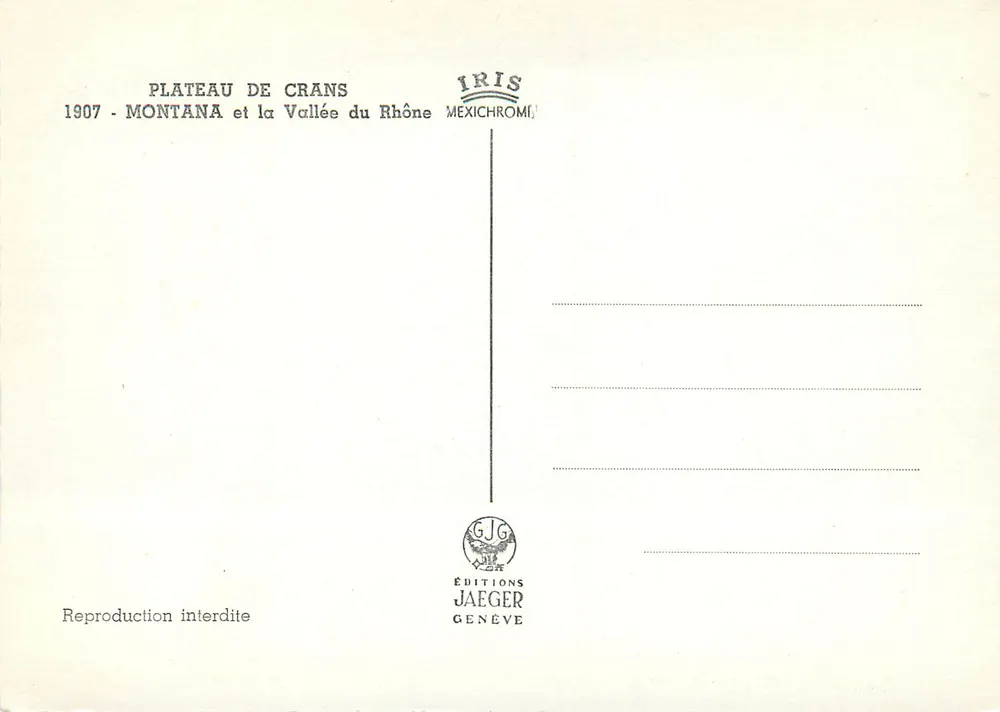 Plateau de Crans — Montana und die Rhône-Tal — Jaeger Editions - Rückseite