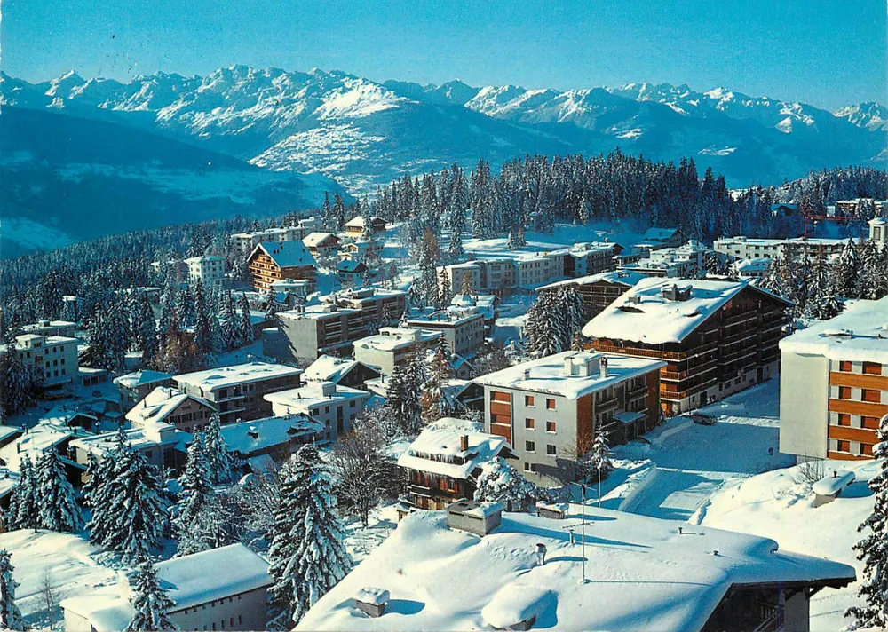 Crans-Montana (alt. 1500 m) — winterliche Szene mit Schnee — Grans-sur-Sierre, Soleil Neige Sports - Vorderseite