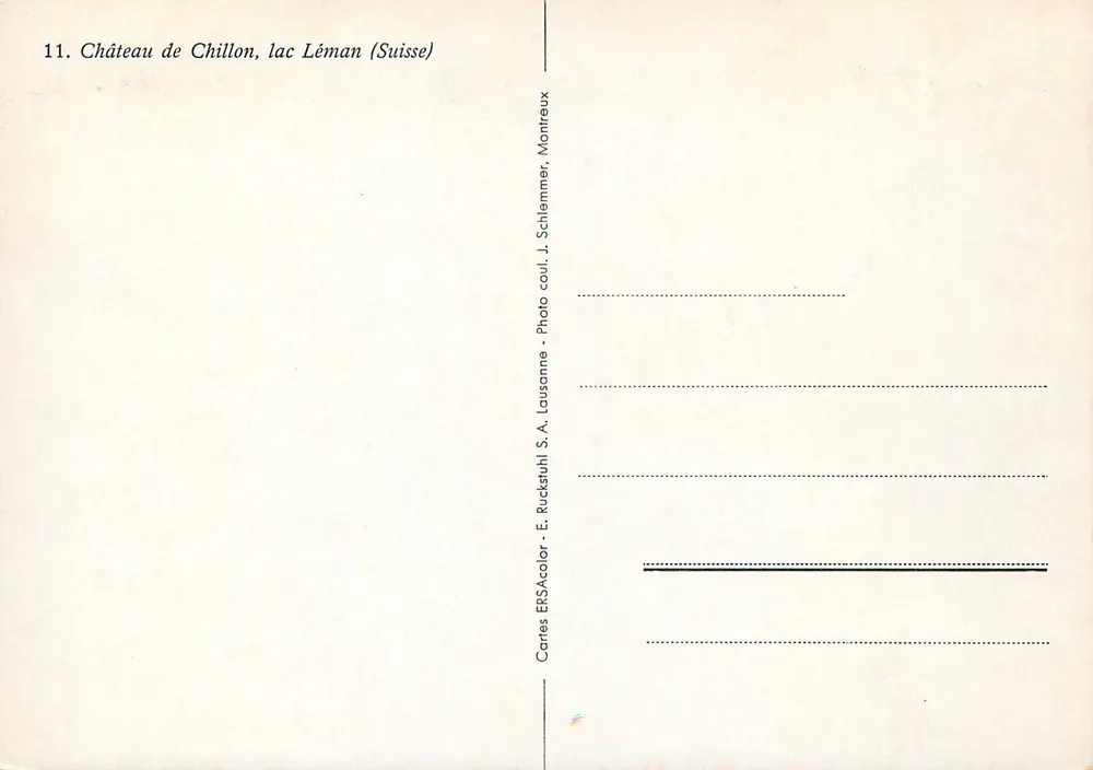 Castelo de Chillon — Lago Léman (Suíça) — Cartes ERSACOLOR, S.A. Lausanne - Verso