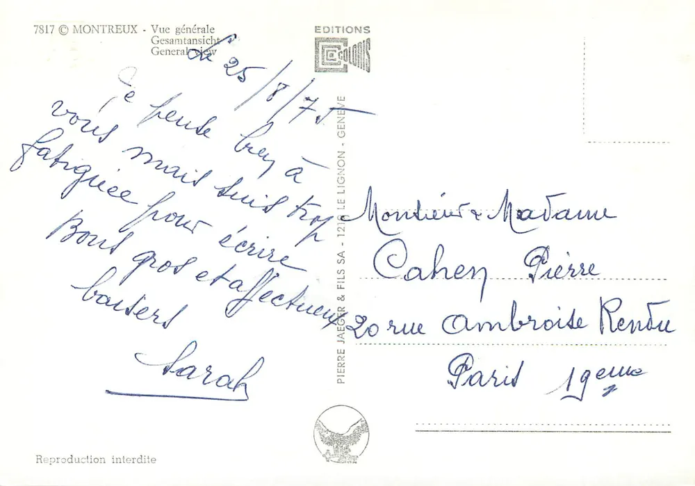 Montreux — Vue générale — Éditions Jaeger & Fils SA, Genève - Verso
