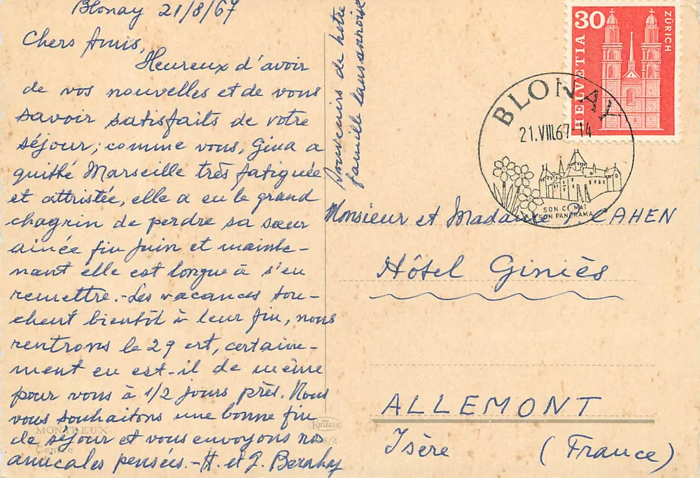 Blonay — Ansicht des Sees und der Fontäne — Hôtel Giniès - Rückseite