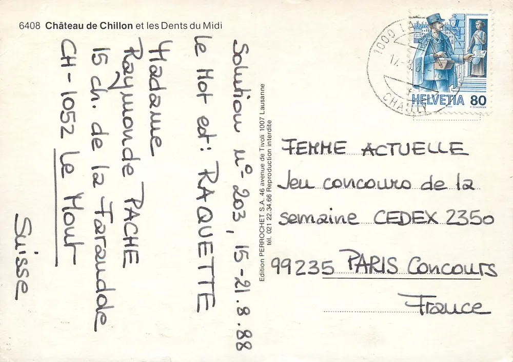 Château de Chillon et les Dents du Midi — Édition PEROCHET S.A. n° 6408 - Verso