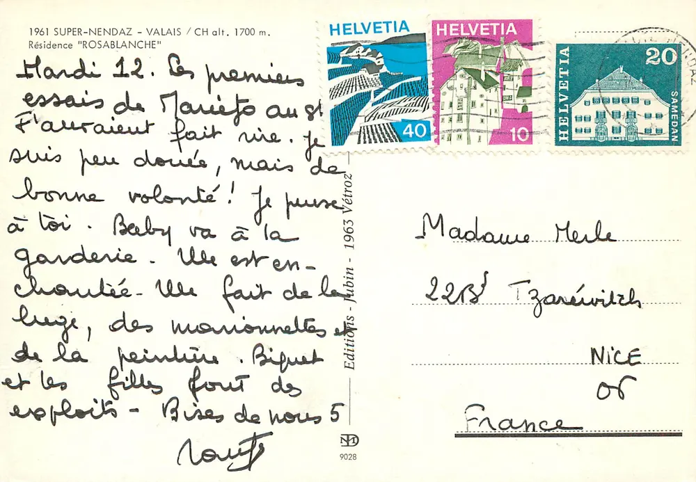 Super-Nendaz - Wallis / CH Höhe 1700 m. — Residenz "RosablancHE" — Jubin Editions - 1963 - Rückseite