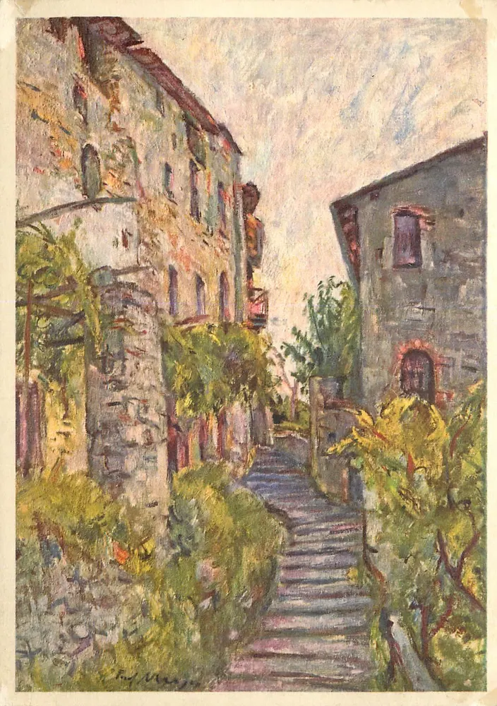 Casas rústicas de Gandria — pintura de Fritz Meijer - Anverso