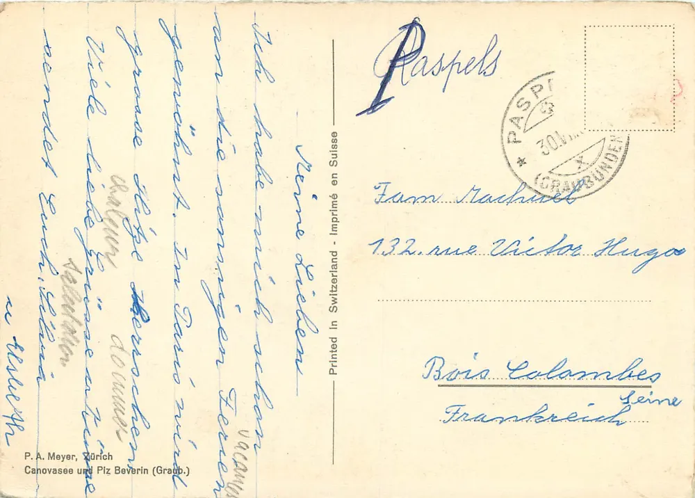 Canovasee und Piz Beverin — Gräub — P.A. Meyer, Zürich - Rückseite