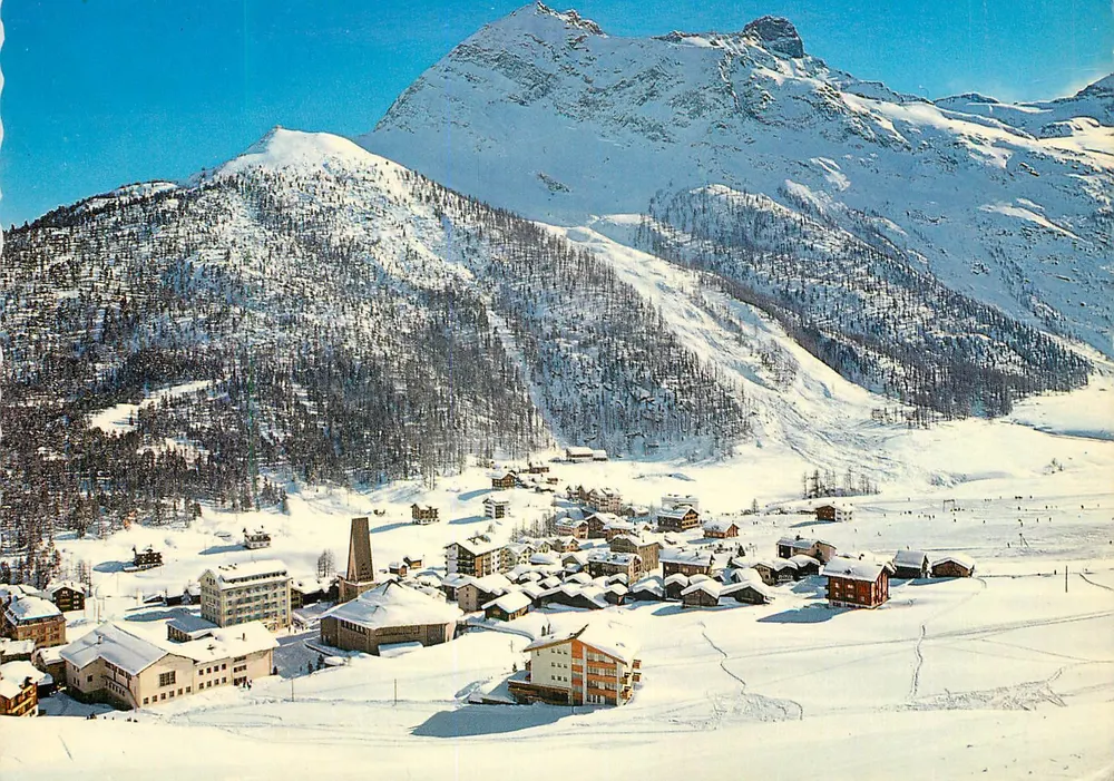 Saas-Fee (1800 m) — Platten, Mittaghorn, Egginer — Photoglob-Wehrli AG, Zürich, n° 4828 - Frente